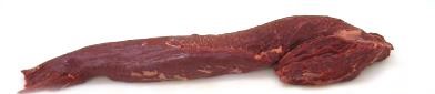 A “denuded” PSMO tenderloin on a white background.